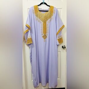 Elegant Gold Embroidered Kaftan Retro Robe, Lilac Color